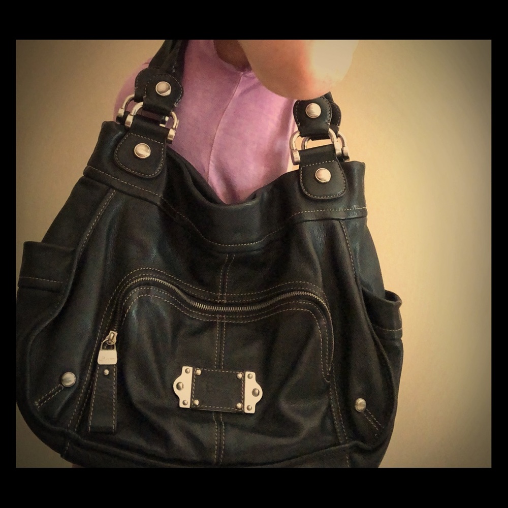 b. makowsky black soft leather hobo style bag